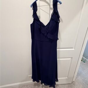Bridesmaid - Elegant Navy Blue Ruffle Dress